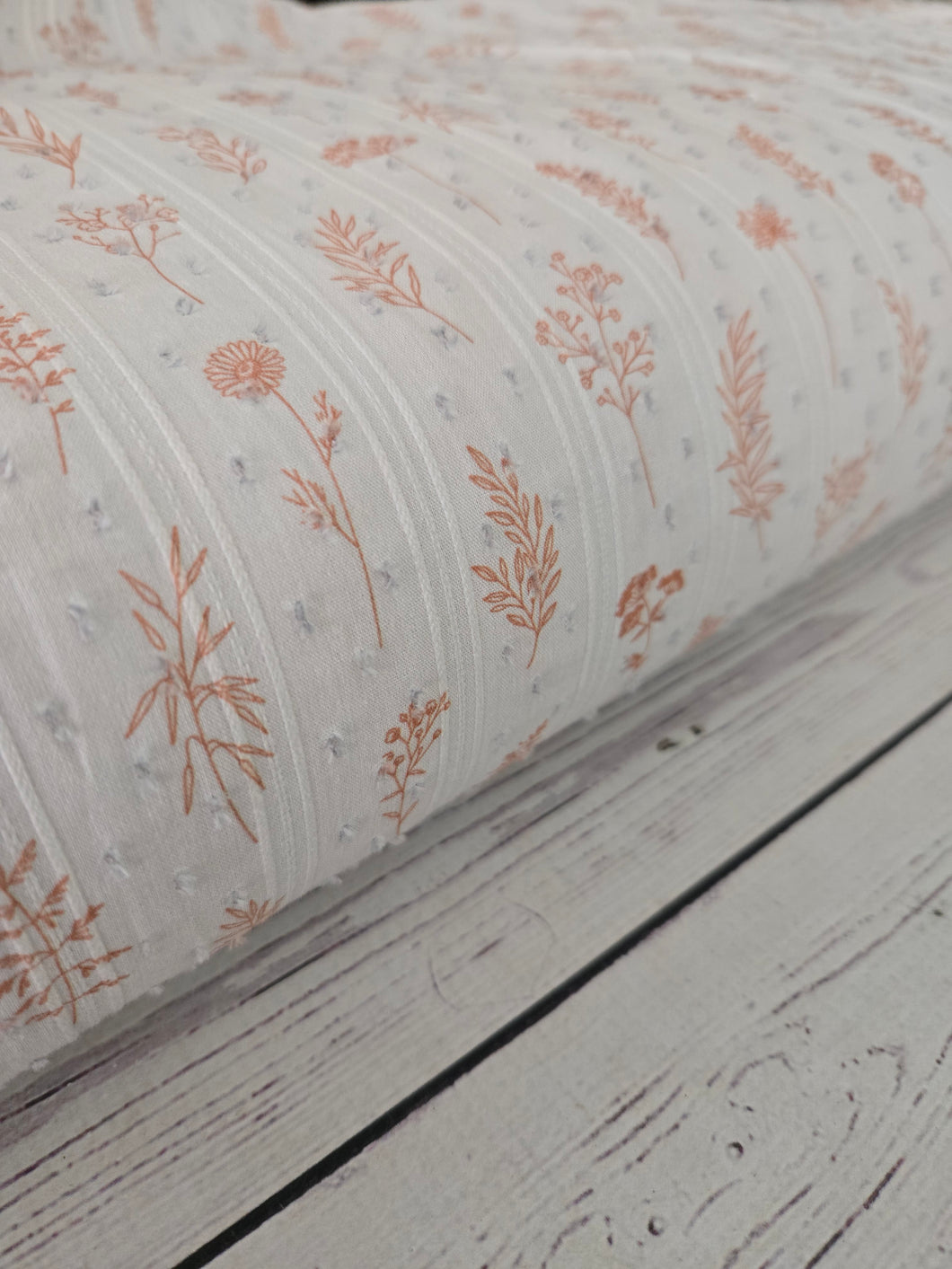 Rust Stem Floral Swiss Dot Cotton {by the half yard}