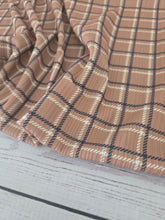 Caramel, Cream & Navy Plaid Variegated Poly Rib Knit {by the half yard}