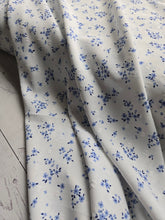White & Blue Petite Floral Opaque Swiss Dot 100% Polyester {by the half yard}