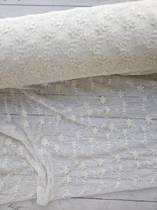 Cream Embroidered Mesh Stretch Lace {by the half yard}