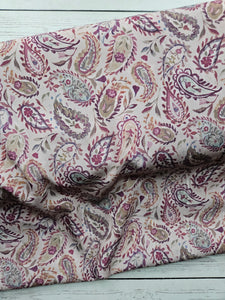 Exclusive Design- Mauve Paisley Lurex Stripe Poly {by the half yard}