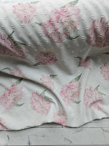 Exclusive Design- Light Stone Peony Print Opaque Swiss Dot 100% Polyester {by the half yard}