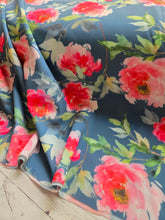 Navy & Pink Peony Swim Knit {by the half yard}