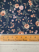 Navy & Rust Floral Vines Silky Polyester {by the half yard}