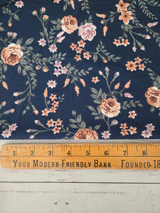 Navy & Rust Floral Vines Silky Polyester {by the half yard}