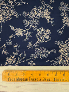 Exclusive Design- Navy & Cream Floral Outline Print {by the half yard}