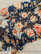 Navy & Coral Floral Chiffon {by the half yard}