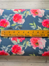 Navy & Pink Peony Swim Knit {by the half yard}