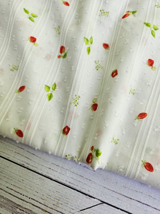 Exclusive Design- Petite Strawberry Print Swiss Dot Cotton {by the half yard}