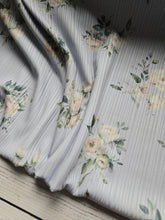 Exclusive Design- Sky Blue Floral Variegated Poly Rib Knit {by the half yard}