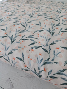 Cream Watercolor Floral Stems Poly Slub {by the half yard}