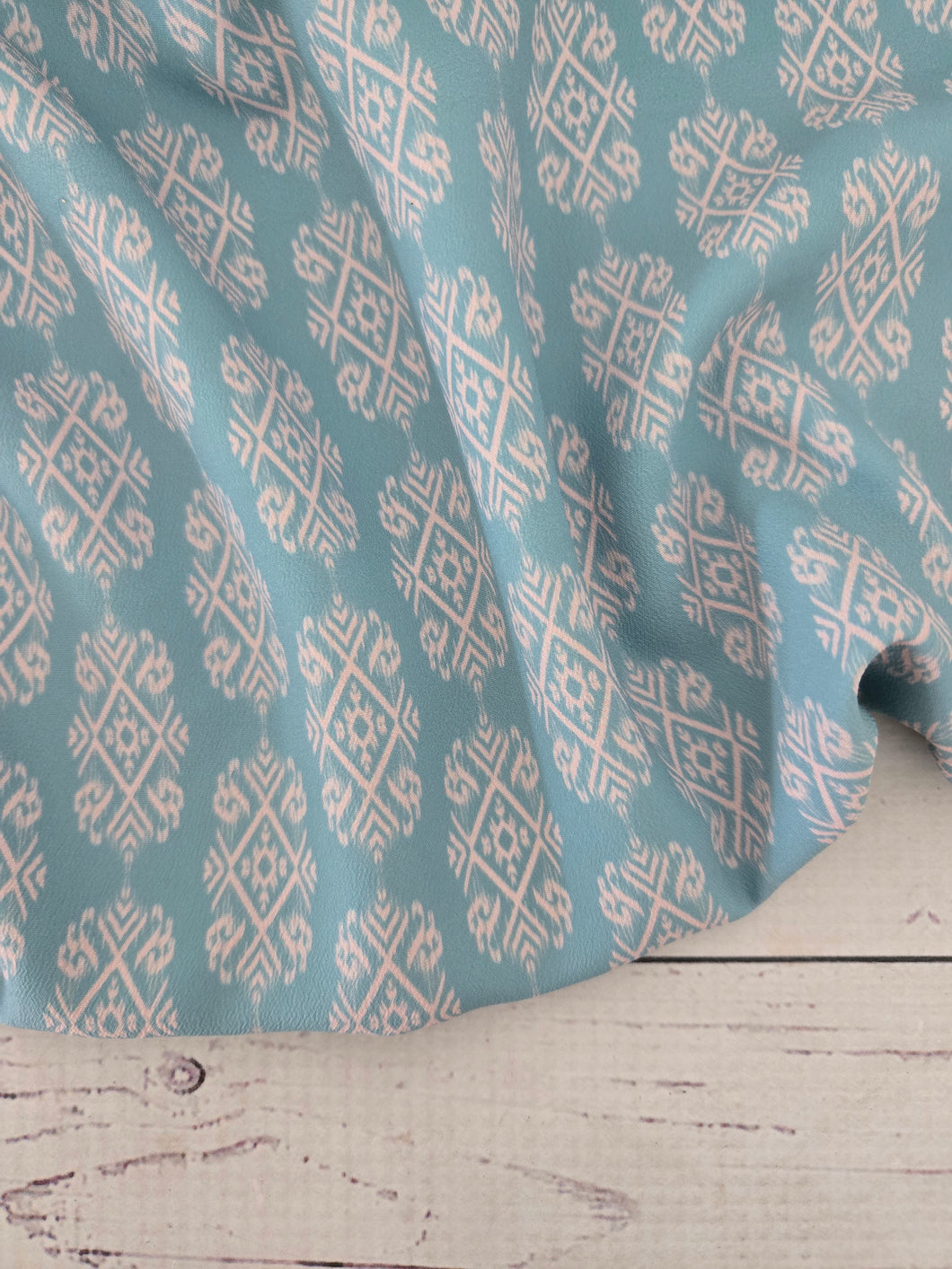 Exclusive Design- Muted Aqua & Cream IKAT Print {by the half yard}