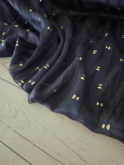 Navy Stripe & Foil Chiffon {by the half yard}