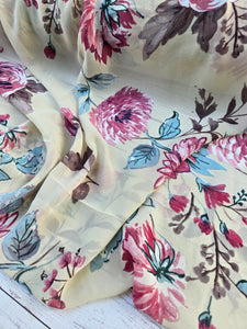 Tan & Berry Floral Chiffon {by the half yard}