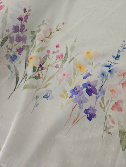 Flower Garden Border Print Swiss Dot Cotton {by the half yard}
