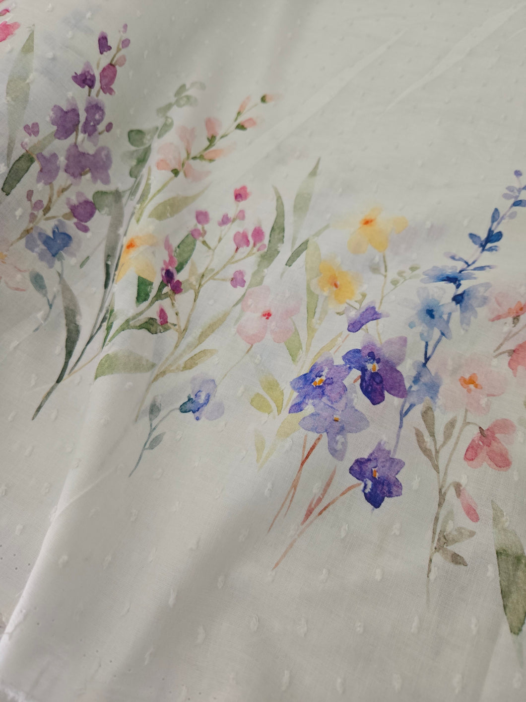 Flower Garden Border Print Swiss Dot Cotton {by the half yard}