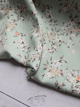 Light Green & Peach Floral Poly Slub {by the half yard}