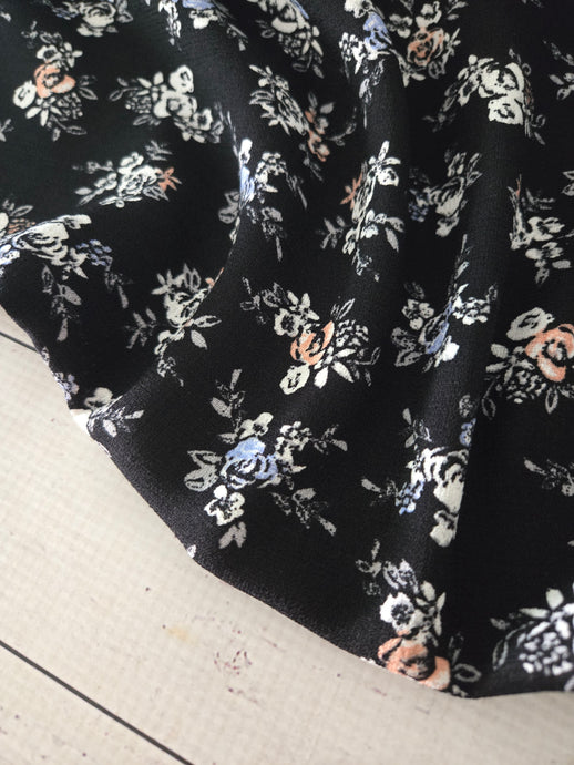 Petite Black Floral Woven Poly {by the half yard}