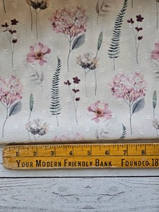 Exclusive Design-  Cream Botanical Print Opaque Swiss Dot 100% Polyester {by the half yard}