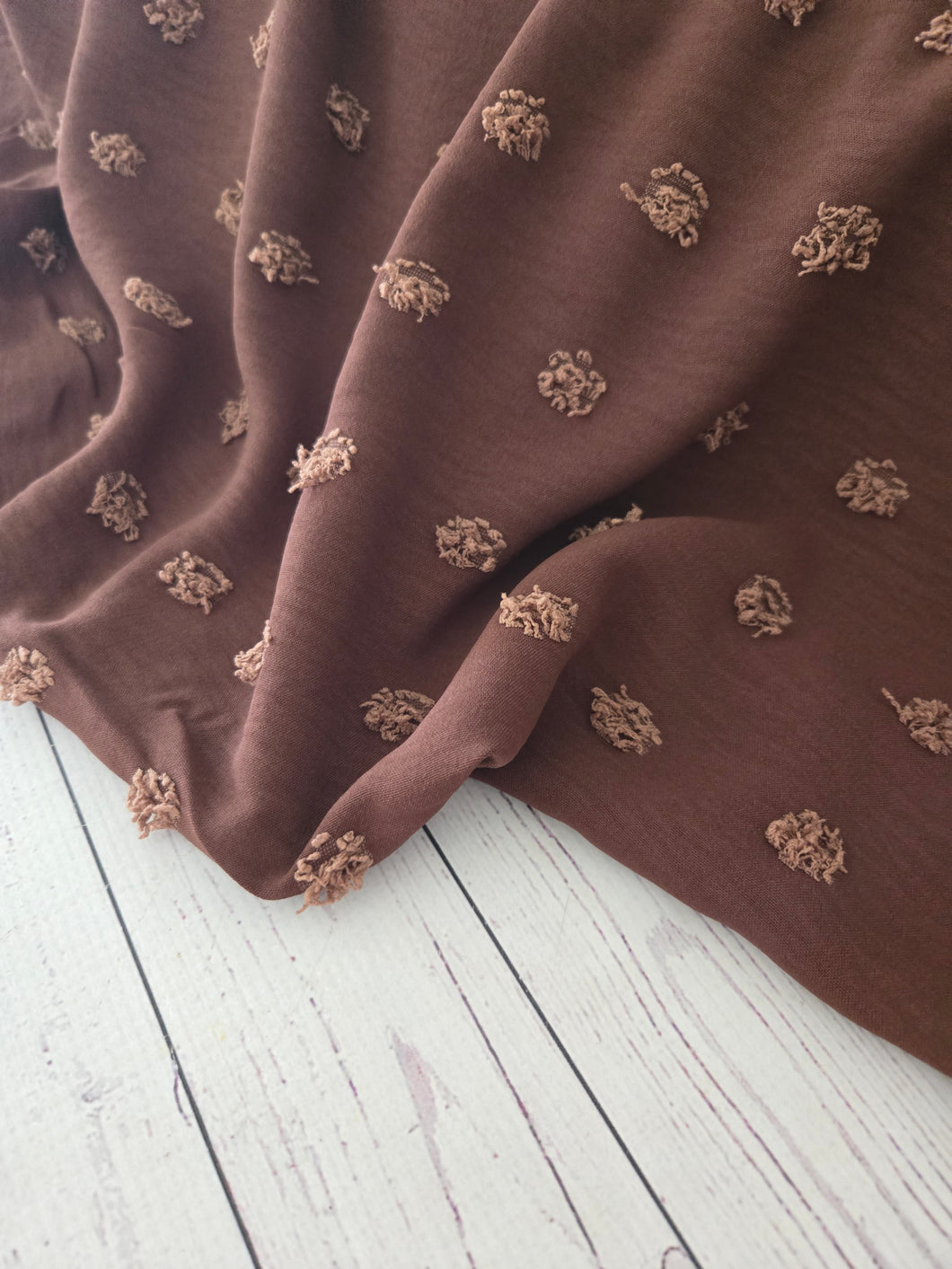 Chocolate Brown Large Opaque Swiss Dot 100% Polyester {by the half yard}
