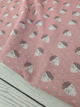 Rose Pink Acorn Print Swiss Dot Knit {by the half yard}