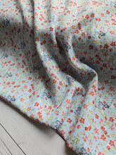 Light Blue & Petite Red Floral Opaque Swiss Dot 100% Polyester {by the half yard}