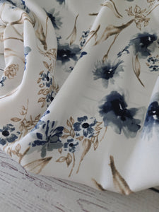 Shades of Blue & Tan Floral Dobby Crepe {by the half yard}