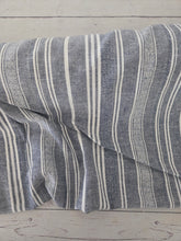Blue Gray Stripes Slubbed Rayon Linen Blend {by the half yard}