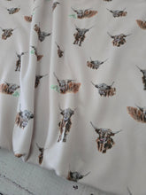 Exclusive Design- Light Tan Highland Cow Double Brushed Poly (DBP) Knit {by the half yard}