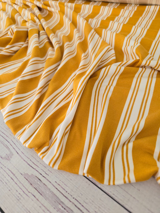 Mustard Stripe Double Brushed Poly (DBP) Knit {by the half yard}