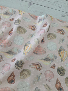 Exclusive Design- Blush Seashells Swiss Dot Knit {by the half yard}