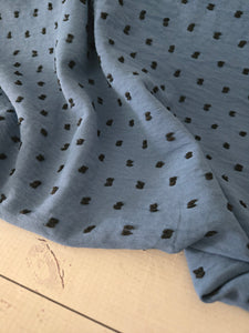 Denim Blue Black Dot Opaque Swiss Dot 100% Polyester {by the half yard}