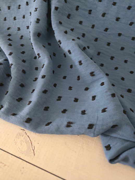 Denim Blue Black Dot Opaque Swiss Dot 100% Polyester {by the half yard}