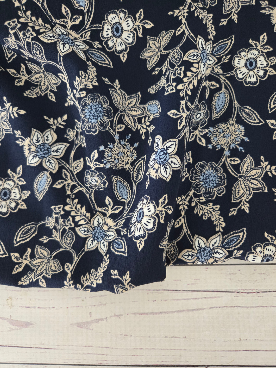 Navy & White Vines Silky Polyester {by the half yard}