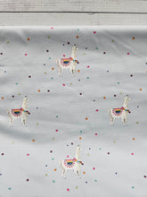 Exclusive Design- Pale Blue Llama & Dot Print Single Brushed Poly Knit {by the half yard}