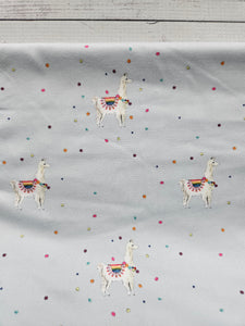 Exclusive Design- Pale Blue Llama & Dot Print Single Brushed Poly Knit {by the half yard}