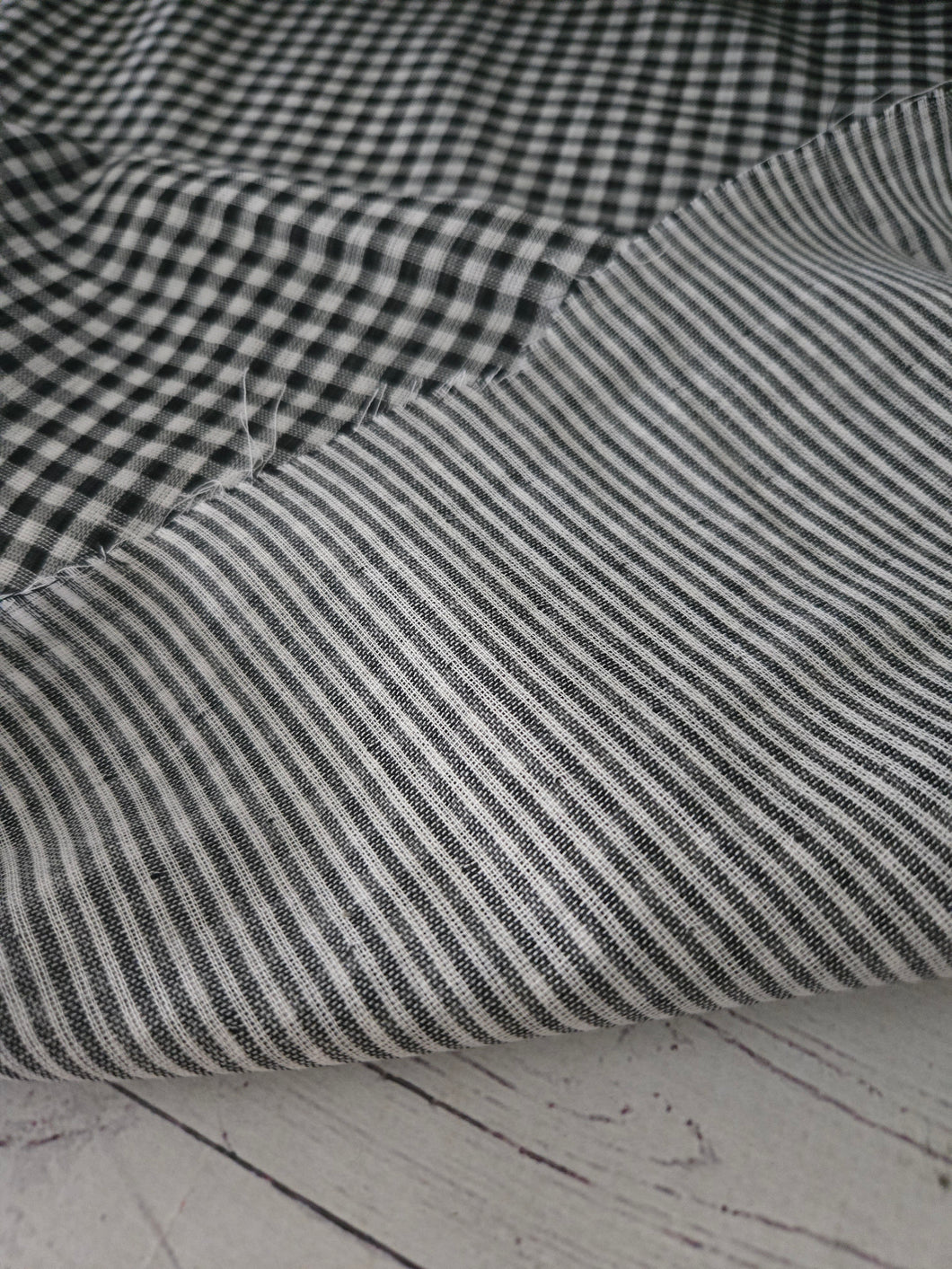 Double Sided Black White Gingham/Stripe Cotton Gauze {by the half yard}