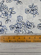 White & Navy Outline Floral Silky Polyester {by the half yard}