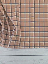 Caramel, Cream & Navy Plaid Variegated Poly Rib Knit {by the half yard}