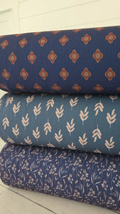 Exclusive Design- Dark Teal Symmetrical Leaf Print {by the half yard}