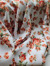 White & Coral Floral Opaque Air Flow 100% Polyester {by the half yard}