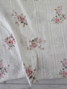 Exclusive Design- Cream Watercolor Roses Floral Swiss Dot Cotton {by the half yard}