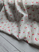 Exclusive Design- White Petite Cherry Print Swiss Dot Cotton {by the half yard}