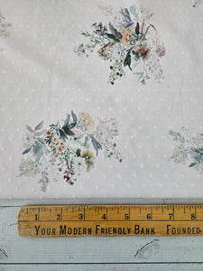 Exclusive Design- Medium Spring Wildflower Bouquet Opaque Petite Swiss Dot 100% Polyester {by the half yard}