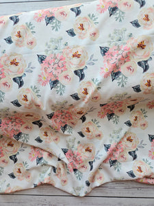 Exclusive Design- Peachy Floral Opaque Diamond Dot 100% Polyester {by the half yard}