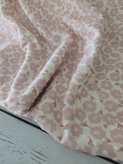 Petite Pink & Cream Floral Swiss Dot Knit {by the half yard}
