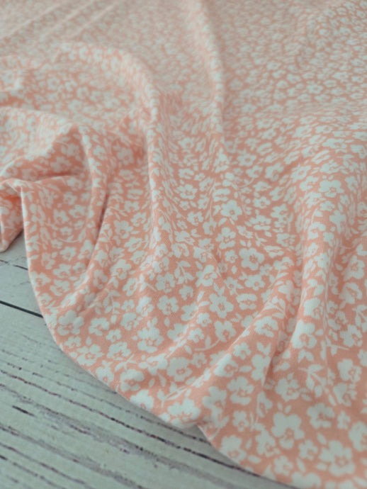 Peachy Pink & White Ditzy Floral Double Brushed Poly (DBP) Knit {by the half yard}