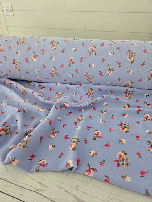 Bright Periwinkle & Pink Floral Opaque Air Flow 100% Polyester {by the half yard}