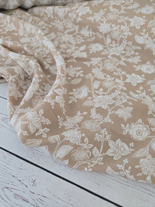 Tan & White Vines Silky Polyester {by the half yard}