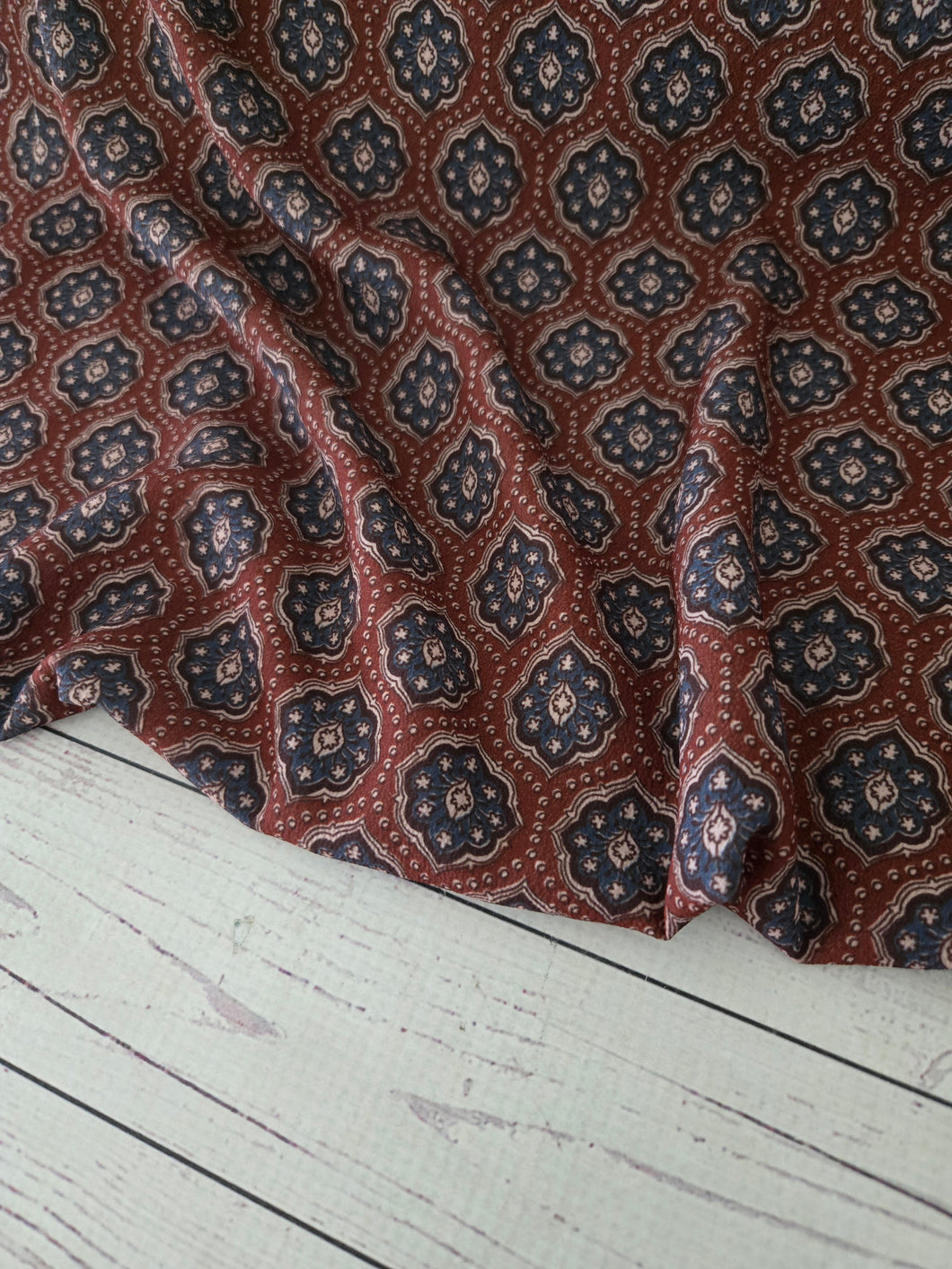 Exclusive Design- Rusty Red & Blue Medallion Print {by the half yard}